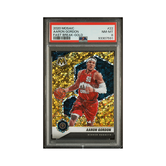 Aaron Gordon 2020-21 Panini Mosaic Basketball Fast Break Gold /10 PSA 8