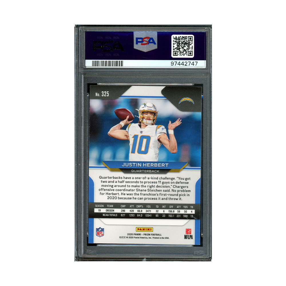 Justin Herbert 2020 Panini Prizm Football Rookie PSA 9