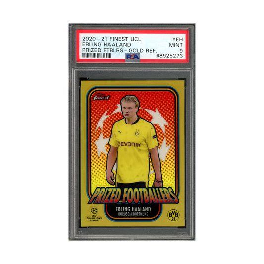 Erling Haaland 2020-21 Finest UCL Prized Footballers Gold Refractor /50 PSA 9