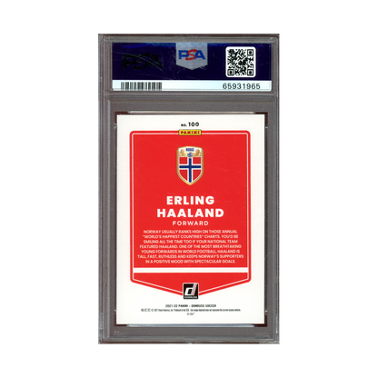 Erling Haaland 2021-22 Panini Donruss WC Holo Green Laser PSA 9