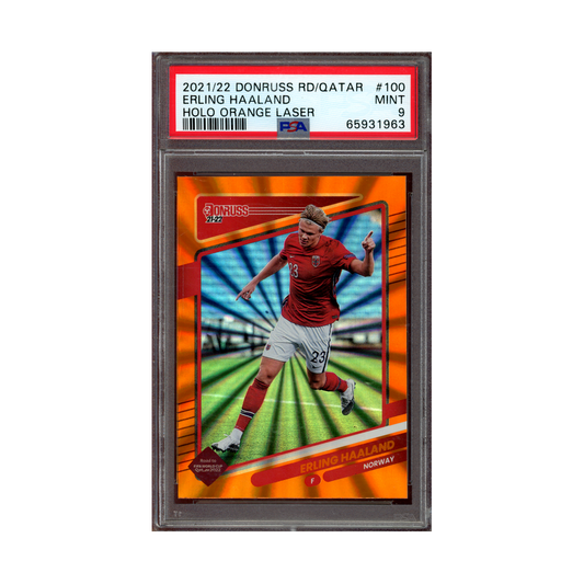 Erling Haaland 2021-22 Donruss WC Holo Orange Laser PSA 9