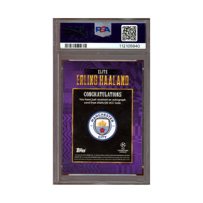 Erling Haaland 2024-25 Topps Gold UCC Elite Auto Purple /25 PSA 8/10