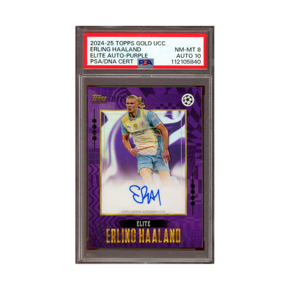 Erling Haaland 2024-25 Topps Gold UCC Elite Auto Purple /25 PSA 8/10