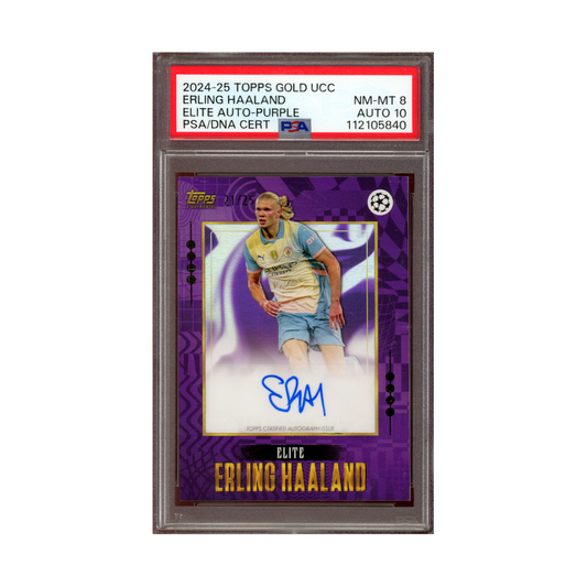 Erling Haaland 2024-25 Topps Gold UCC Elite Auto Purple /25 PSA 8/10