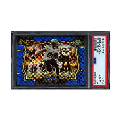 Breece Hall 2022 Panini Select Football Blue Prizm Field Level Rookie /49 PSA 10