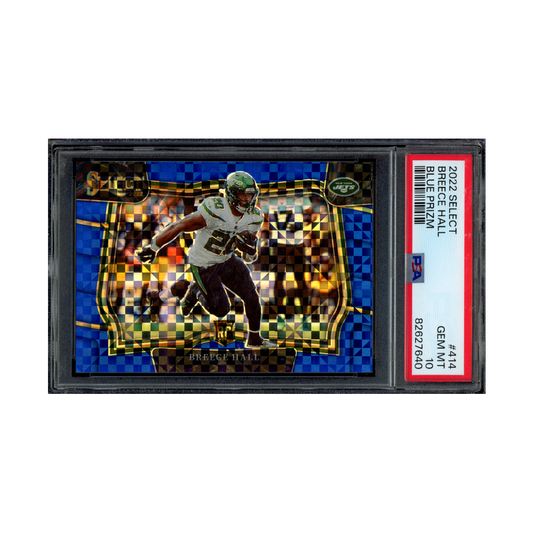 Breece Hall 2022 Panini Select Football Blue Prizm Field Level Rookie /49 PSA 10