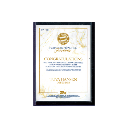Tuva Hansen 2023-24 Topps FC Bayern Munich Forever Soccer Auto