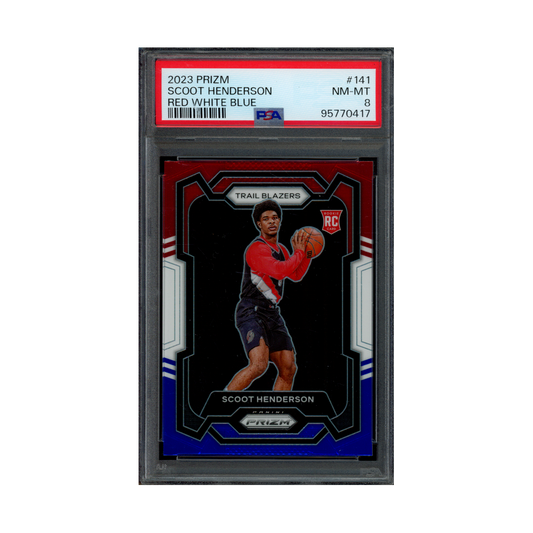 Scoot Henderson 2023 Panini Prizm Baskteball Red White Blue Rookie PSA 8