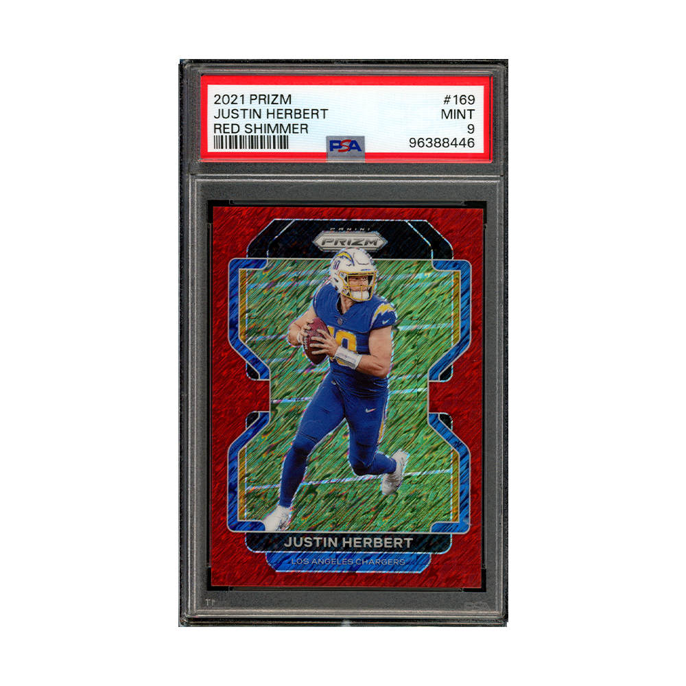 Justin Herbert 2021 Panini Prizm Football Red Shimmer Prizm /35 PSA 9