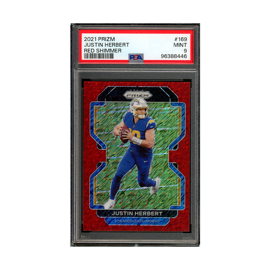 Justin Herbert 2021 Panini Prizm Football Red Shimmer Prizm /35 PSA 9