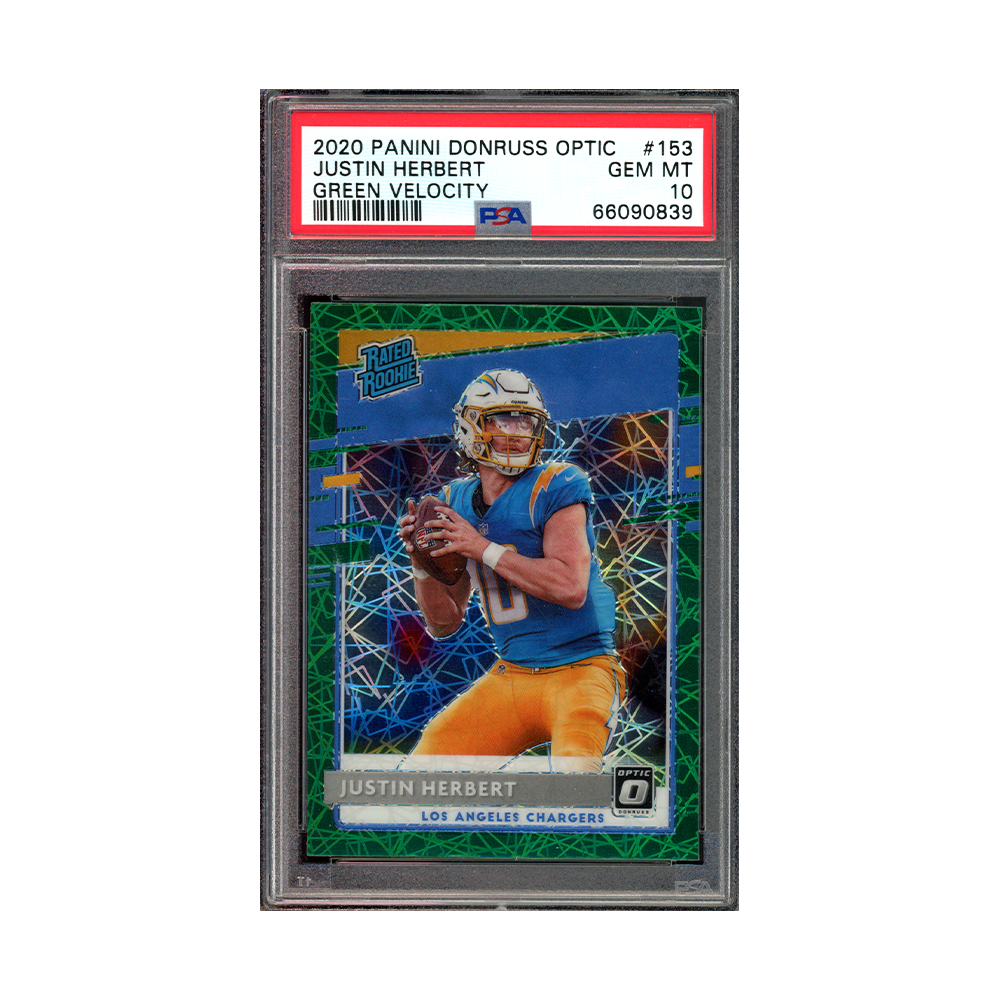 Justin Herbert 2020 Panini Donruss Optic Rated Rookie Green Velocity PSA 10