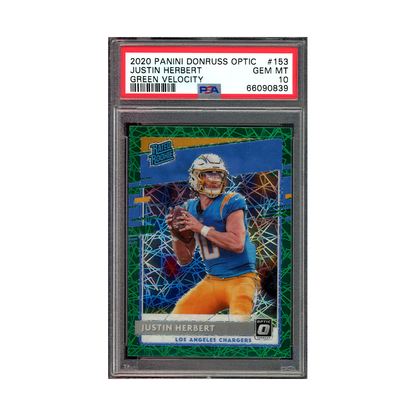 Justin Herbert 2020 Panini Donruss Optic Rated Rookie Green Velocity PSA 10