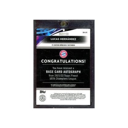 Lucas Hernandez 2022 Topps Finest UCL Auto /150