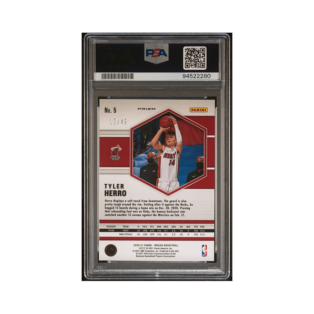 Tyler Herro 2020-21 Panini Mosaic Basketball Purple /49 PSA 10