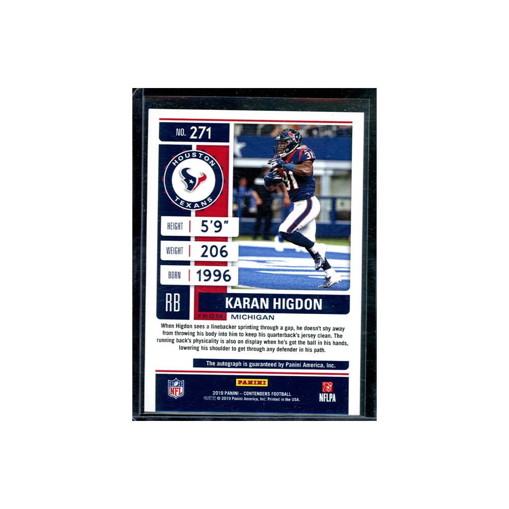 Karan Higdon 2019 Panini Contenders Football Rookie Ticket Auto