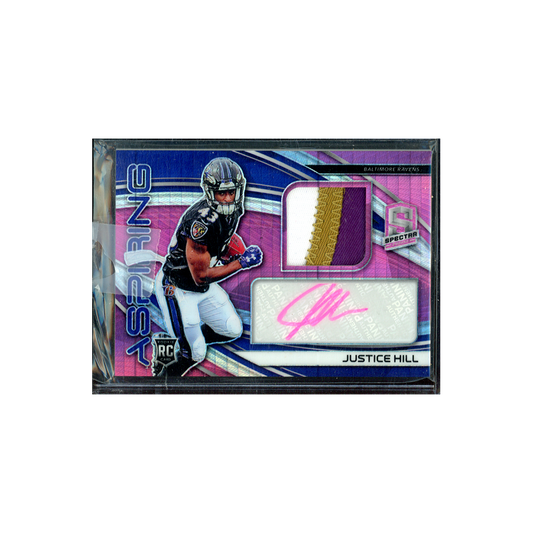 Justice Hill 2019 Panini Spectra Football Aspiring Rookie Patch Auto /25