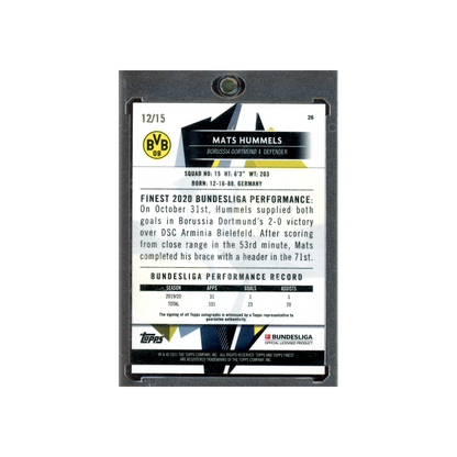 Mats Hummels 2023 Topps Finest Bundesliga Auto Orange Refractor /15