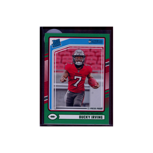 Bucky Irving 2024 Panini Donruss Football Rated Rookie Press Proof Green