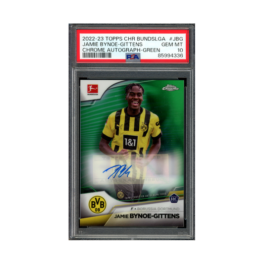 Jamie Bynoe-Gittens 2022-23 Topps Chrome Bundesliga Rookie Auto Green /99 PSA 10