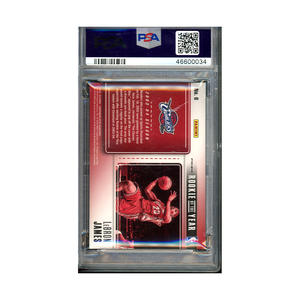 LeBron James 2018-19 Panini Contenders Optic Basketball Historic Rookie of the Year Prizm PSA 9