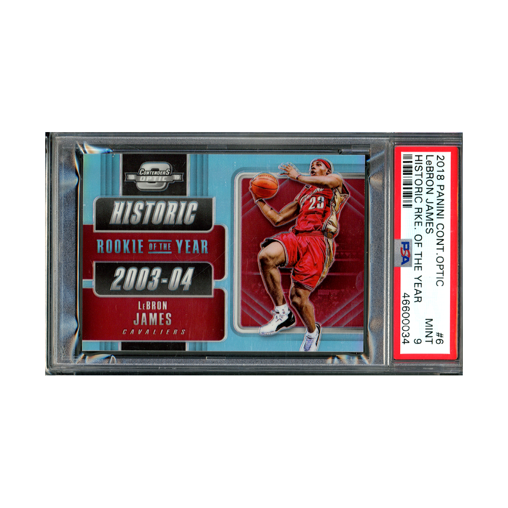 LeBron James 2018-19 Panini Contenders Optic Basketball Historic Rookie of the Year Prizm PSA 9