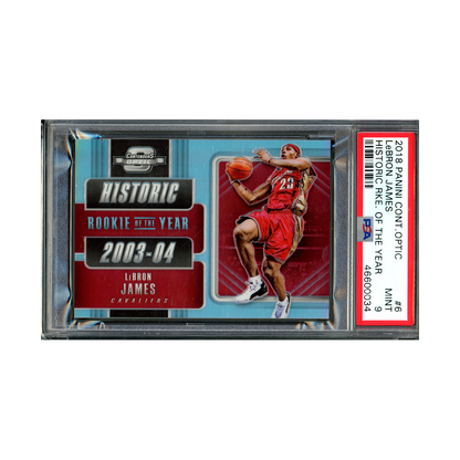 LeBron James 2018-19 Panini Contenders Optic Basketball Historic Rookie of the Year Prizm PSA 9