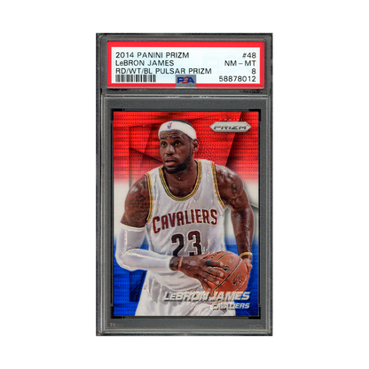 LeBron James 2014-15 Panini Prizm Basketball Red White Blue Pulsar Prizm PSA 8