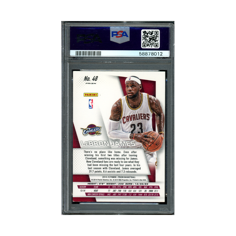 LeBron James 2014-15 Panini Prizm Basketball Red White Blue Pulsar Prizm PSA 8