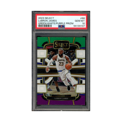 LeBron James 2023-24 Panini Select Basketball Green White Purple PSA 10
