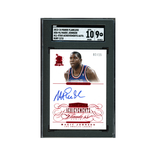 Magic Johnson 2013-14 Panini Flawless Basketball All-SAtar Achievements Auto Ruby /15 SGC 9/10