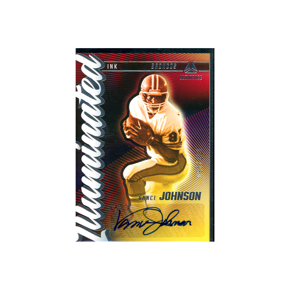 Vance Johnson 2024 Panini Luminance Football Illuminated Ink Auto /100