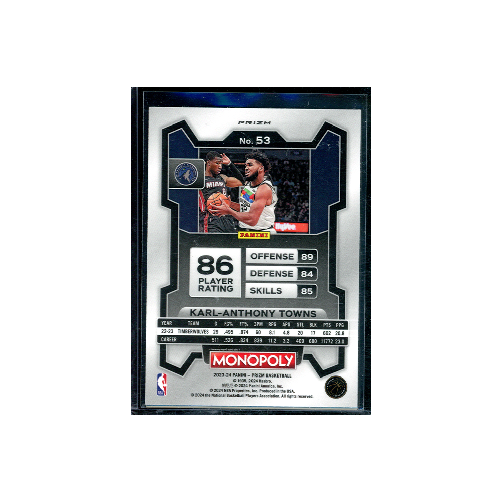 Karl-Anthony Towns 2023-24 Panini Monopoly Prizm Basketball Monopoly Man B&W