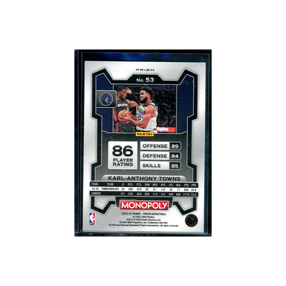 Karl-Anthony Towns 2023-24 Panini Monopoly Prizm Basketball Monopoly Man B&W