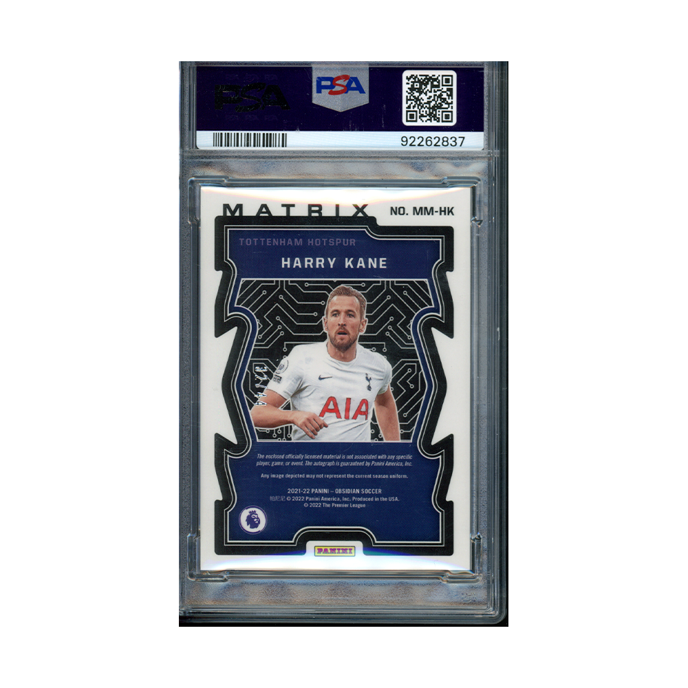 Harry Kane 2021-22 Obsidian Matrix Material Patch Auto Red Pulsar /44 PSA 9