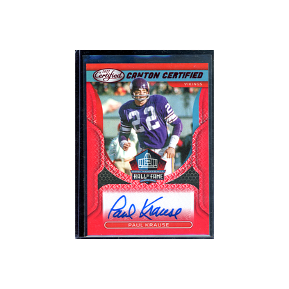 Paul Krause 2022 Panini Certified Football Canton Certified Auto Red /75