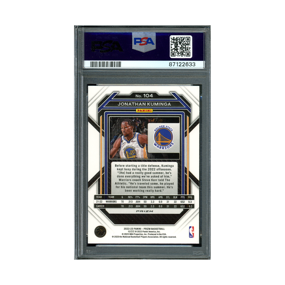 Jonathan Kuminga 2022-23 Panini Prizm Basketball Tiger Stripe Choice PSA 10