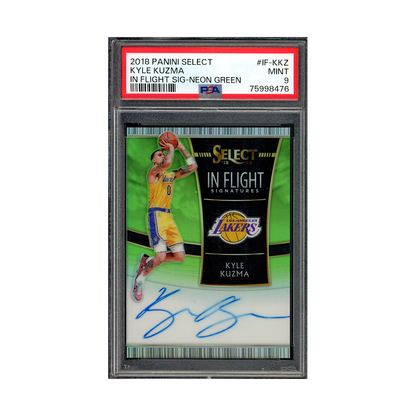 Kyle Kuzma 2018-19 Panini Select Basketball In Flight Auto Neon Green /99 PSA 9