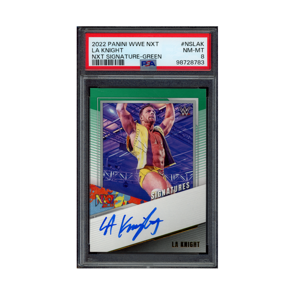 LA Knight 2022 Panini WWE NXT Signature Auto Green PSA 8