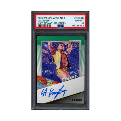 LA Knight 2022 Panini WWE NXT Signature Auto Green PSA 8