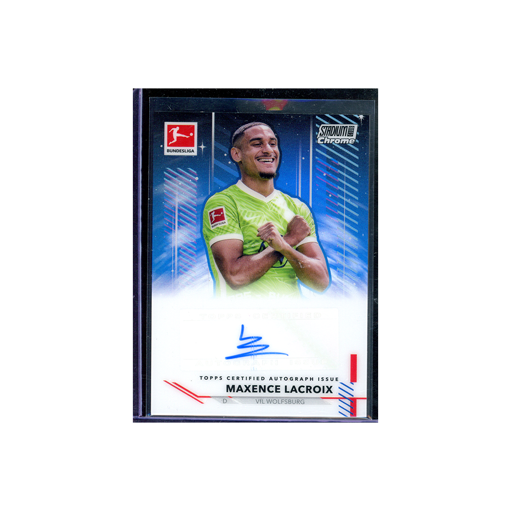 Maxence Lacroix 2021-22 Topps Stadium Club Chrome Bundesliga Auto Blue Refractor Auto /70