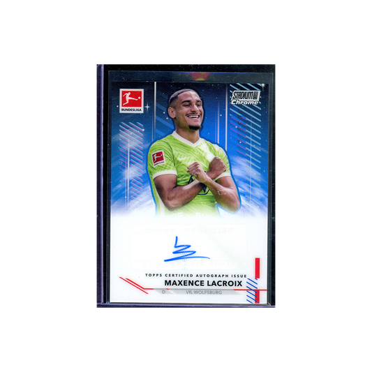 Maxence Lacroix 2021-22 Topps Stadium Club Chrome Bundesliga Auto Blue Refractor Auto /70