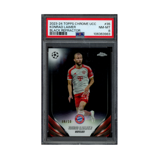 Konrad Laimer 2023-24 Topps Chrome UCC Black Refractor /10 PSA 8