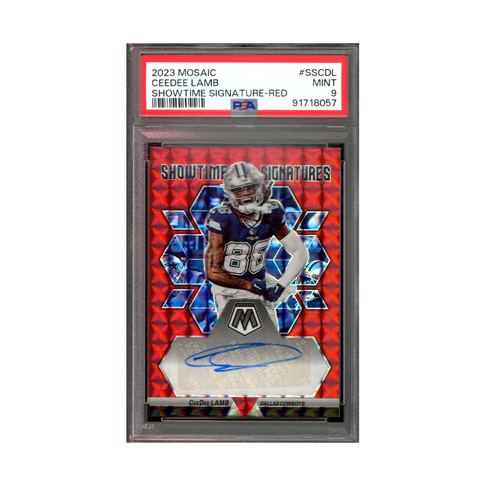 CeeDee Lamb 2023 Panini Mosaic Football Showtime Signatures Auto Red /25 PSA 9