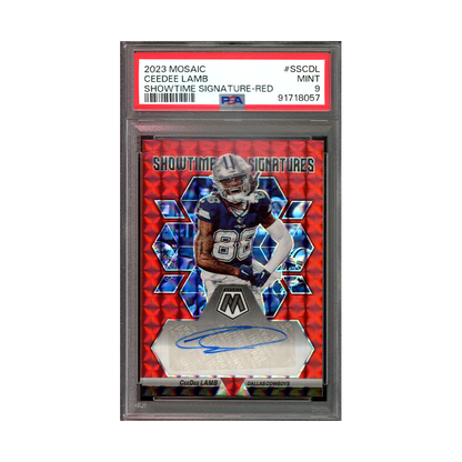 CeeDee Lamb 2023 Panini Mosaic Football Showtime Signatures Auto Red /25 PSA 9