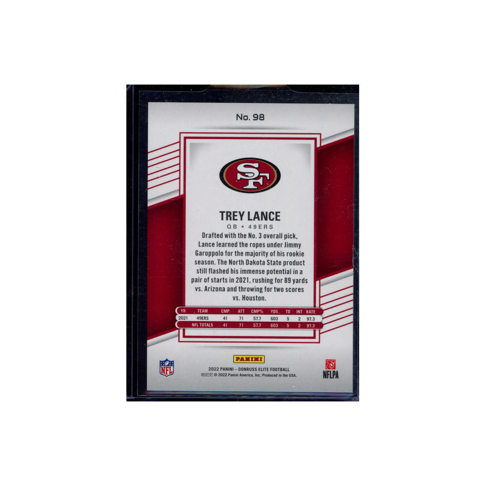 Trey Lance 2022 Panini Donruss Elite Football Blue /5