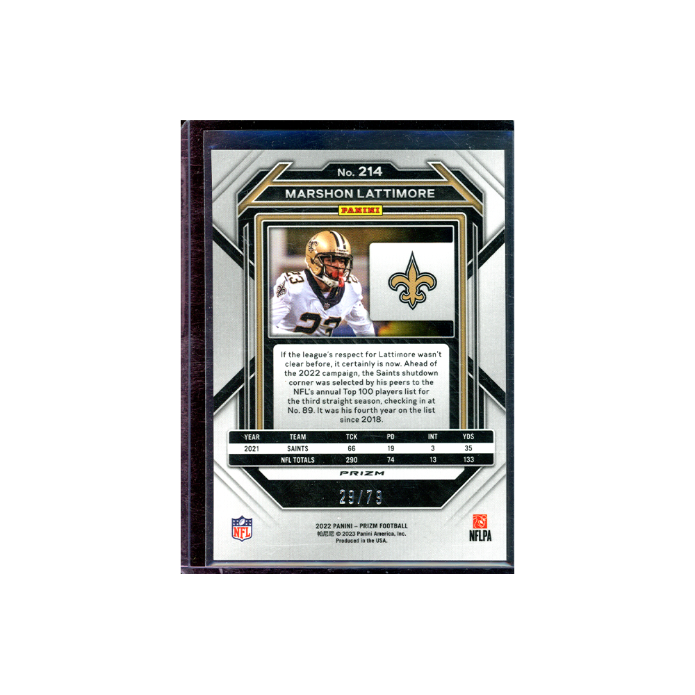 Marshon Lattimore 2022 Panini Prizm Football Blue No Huddle Prizm /79