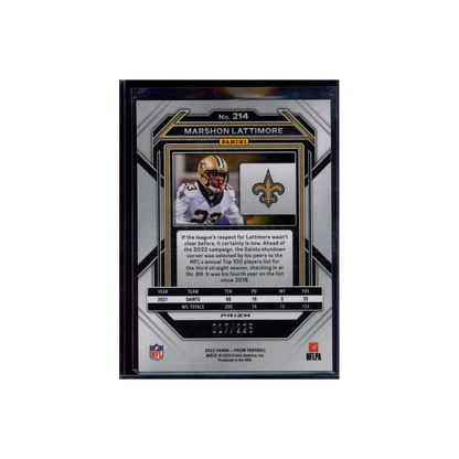 Marshon Lattimore 2022 Panini Prizm Football Purple Ice /225