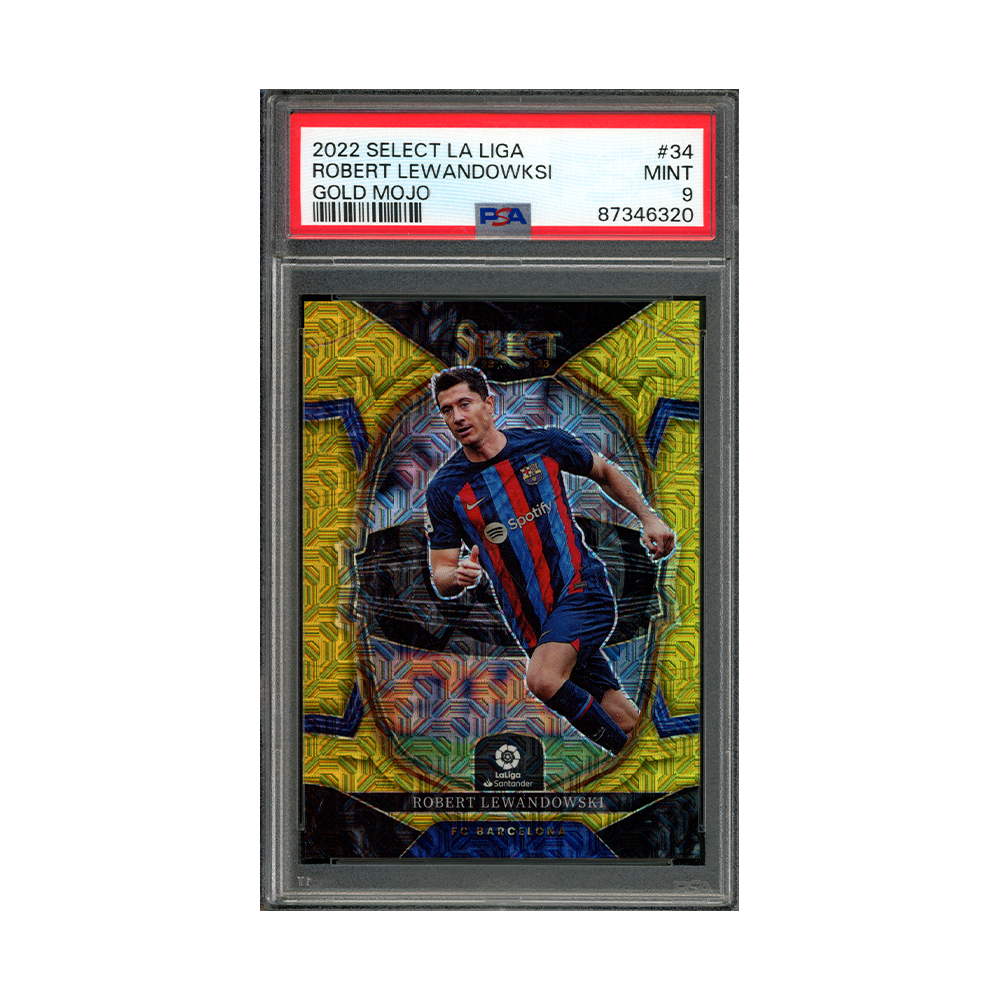 Robert Lewandowski 2022 Select La Liga Gold Mojo /10 PSA 9