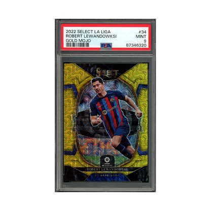 Robert Lewandowski 2022 Select La Liga Gold Mojo /10 PSA 9