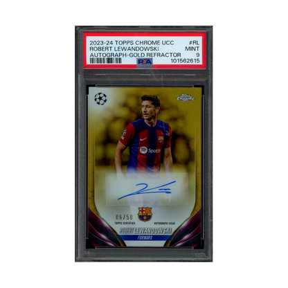 Robert Lewandowski 2023-24 Topps Chrome UCC Auto Gold Refractor /50 PSA 9